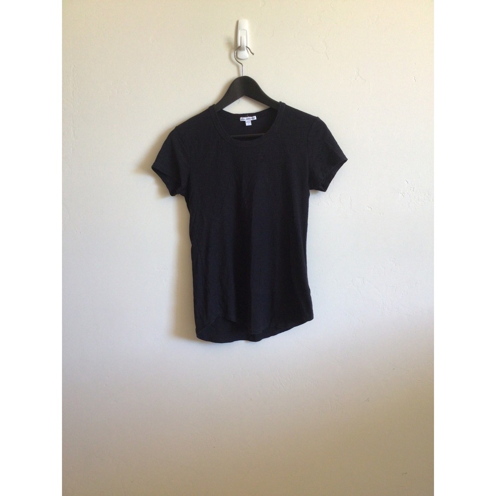 James Perse Womens Black Slub Crew Neck Tee Shirt Cotton Modal Size 1